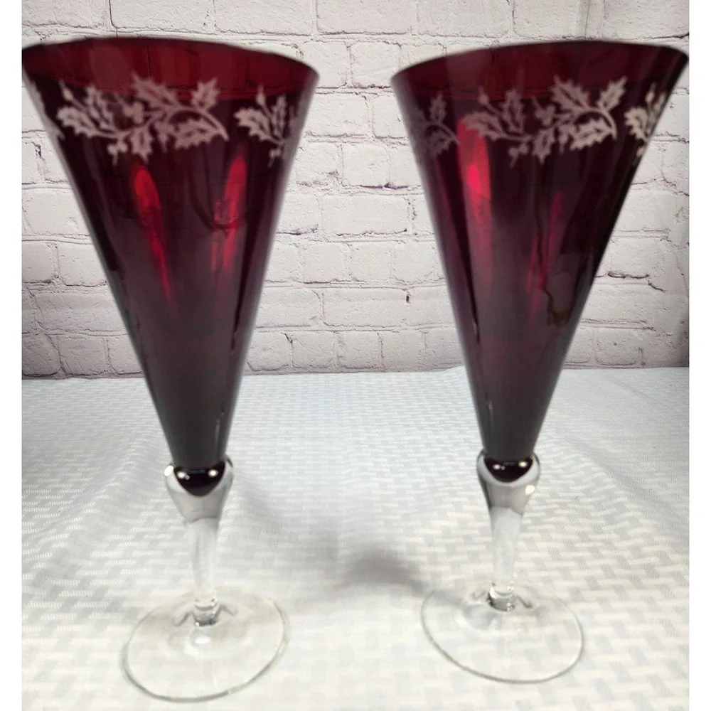 Lenox | Dining | Vintage Tall Lenox Holiday Gems Ruby Water Glasses Etched  Lot Of 2 | Poshmark